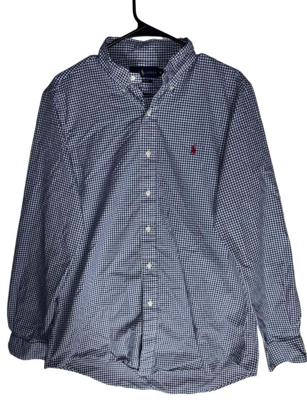 Polo Ralph Lauren Blue and White Gingham Button Down Long Sleeve Shirt, Size M